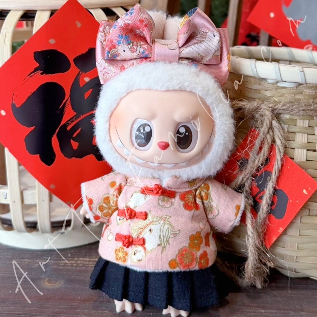 Art Toy Familia - Doll Cloth Year of the Horse Cheongsam Set For Labubu - 166 Cloth Only No Doll Pink - 15 - cm