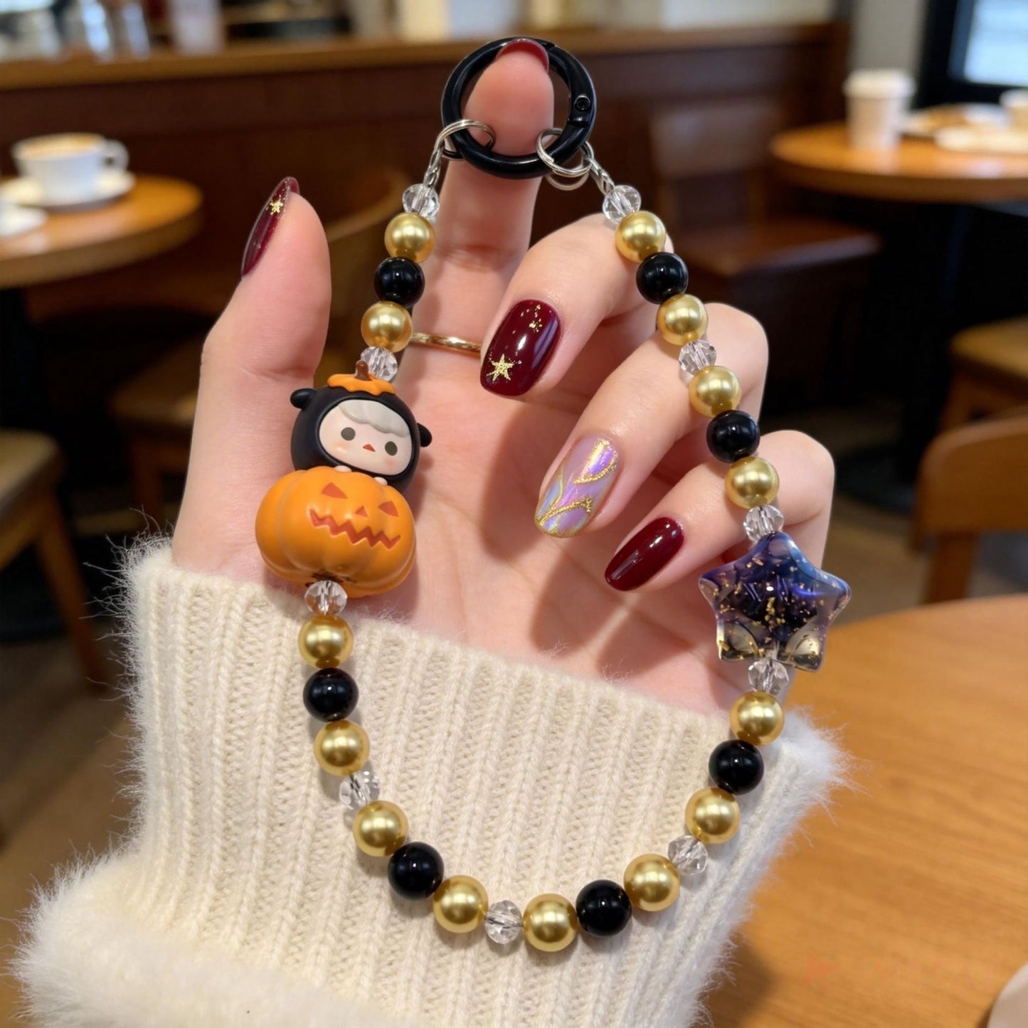 Phone Charm | Hacipupu & Pucky Pop Bean Halloween Pumpkin Beaded Chain