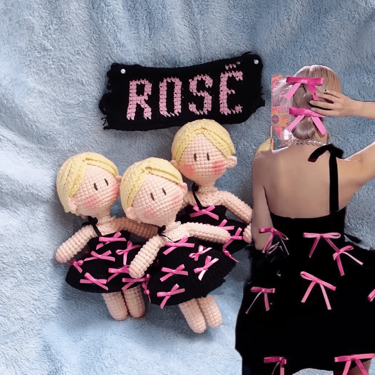 Art Toy Familia - Blackpink Jisoo Lisa Jennie Rose Inspired Handmade Crochet Doll, Kpop Chibi Amigurumi Doll Gift, C003 Rosé Bow Dress