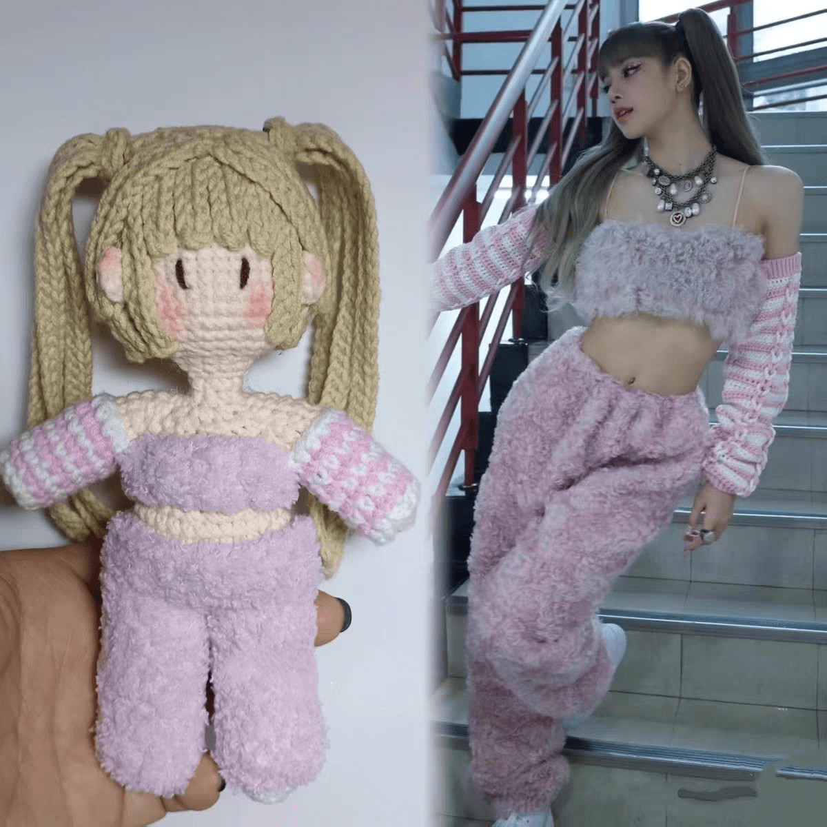 Art Toy Familia - Blackpink Jisoo Lisa Jennie Rose Inspired Handmade Crochet Doll, Kpop Chibi Amigurumi Doll Gift, C003 Lisa Blonde Hair