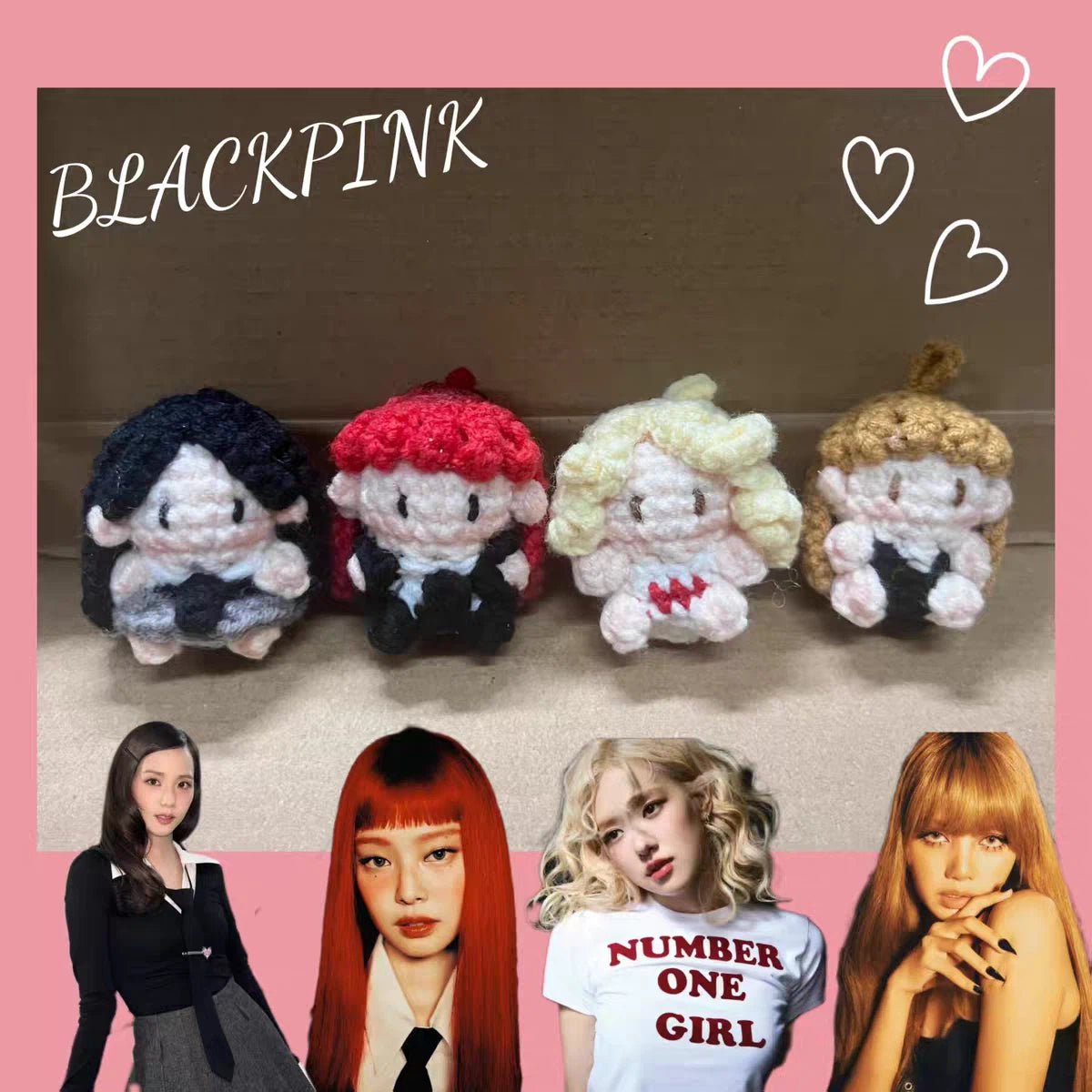 Art Toy Familia - Blackpink Jisoo Lisa Jennie Rose Inspired Handmade Crochet Doll, Kpop Chibi Amigurumi Doll Gift, C003 BP Ultra Mini Set (Set of 4)