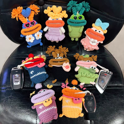 Art Toy Familia - Handmade Crochet Cartoon Sausage Mouth Car Key Case, Funny Keychain Bag Charm Gift, C004 Random 2 - Pack