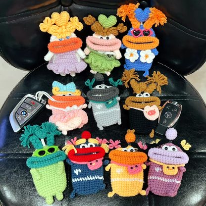 Art Toy Familia - Handmade Crochet Cartoon Sausage Mouth Car Key Case, Funny Keychain Bag Charm Gift, C004 Random 2 - Pack