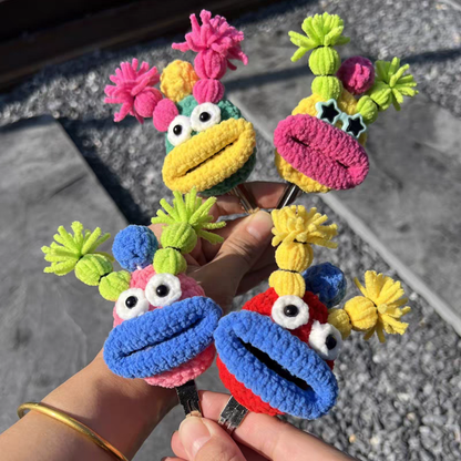 Art Toy Familia - Handmade Crochet Cartoon Sausage Mouth Car Key Holder, Ugly - Cute Keychain Bag Charm Gift, C005 Random 2 - Pack