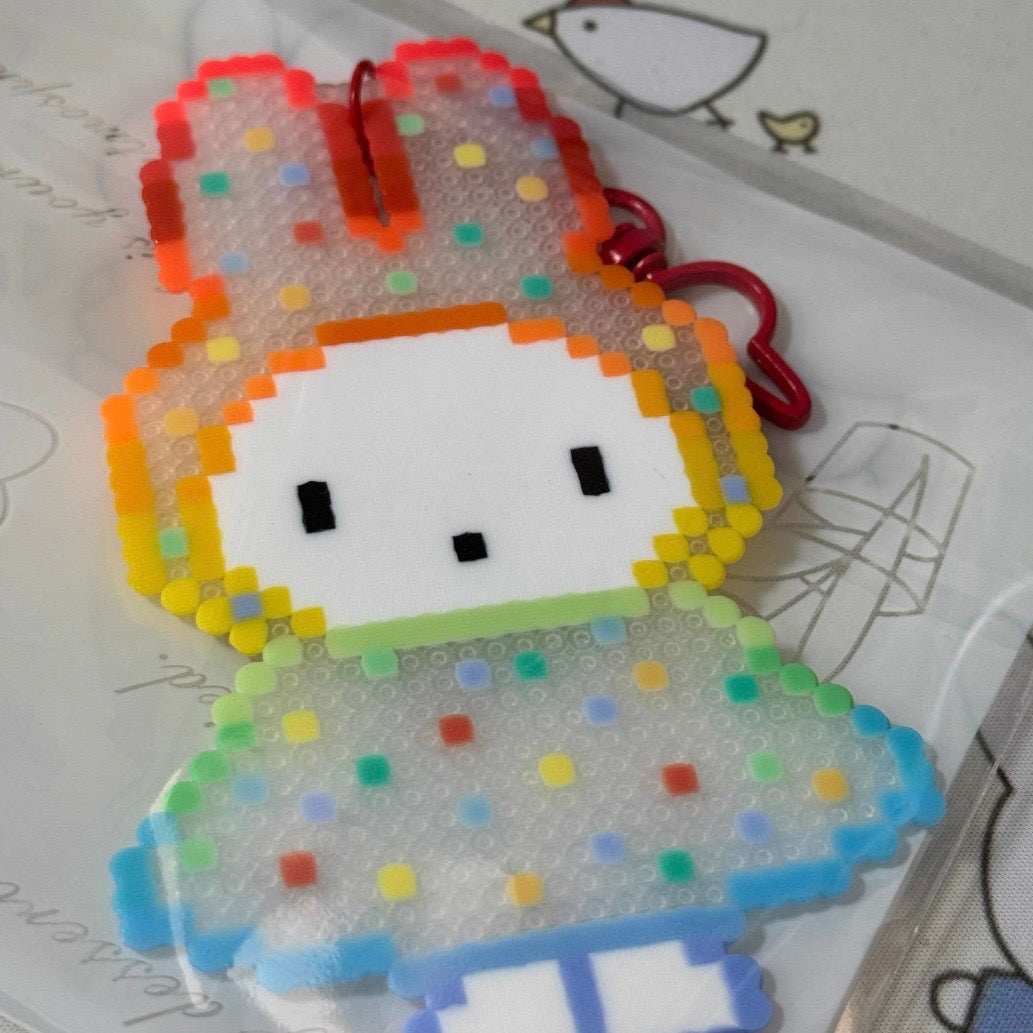 [Finished Piece] Miffy Handmade Perler Bead Keychain - Completed Charm, Random Chain, Perfect for Gifting