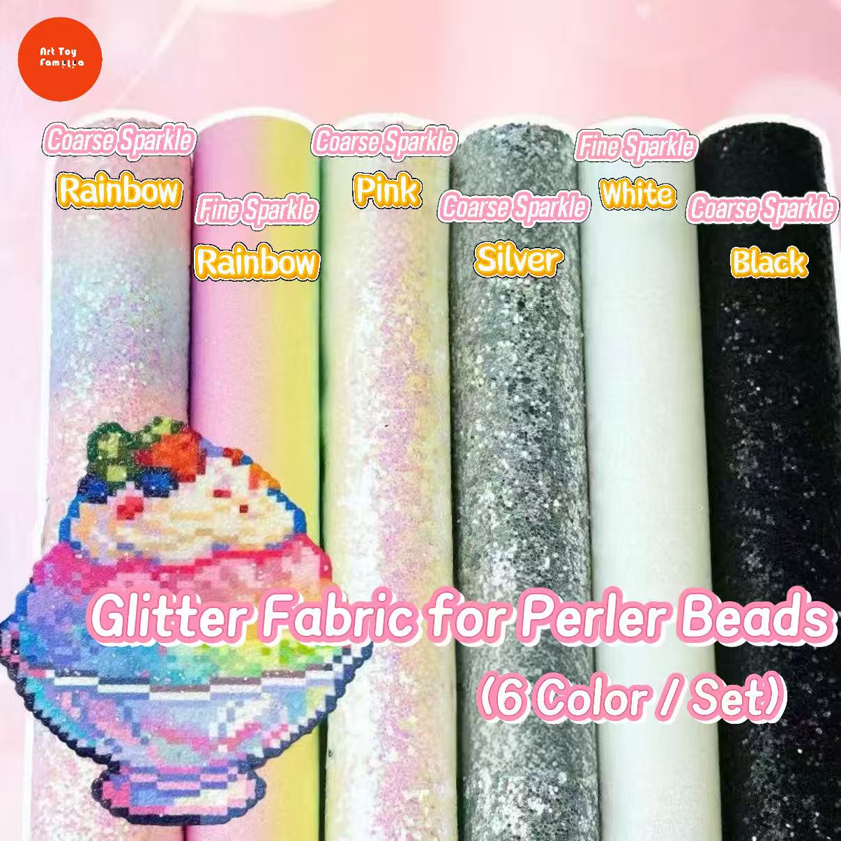 Art Toy Familia - Glitter Fabric for Perler Beads – Gradient, Solid, Coarse & Fine Sparkle - B002 Small 10×15cm (6 sheets)