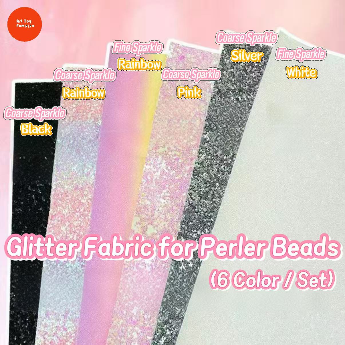 Art Toy Familia - Glitter Fabric for Perler Beads – Gradient, Solid, Coarse & Fine Sparkle - B002 Small 10×15cm (6 sheets)