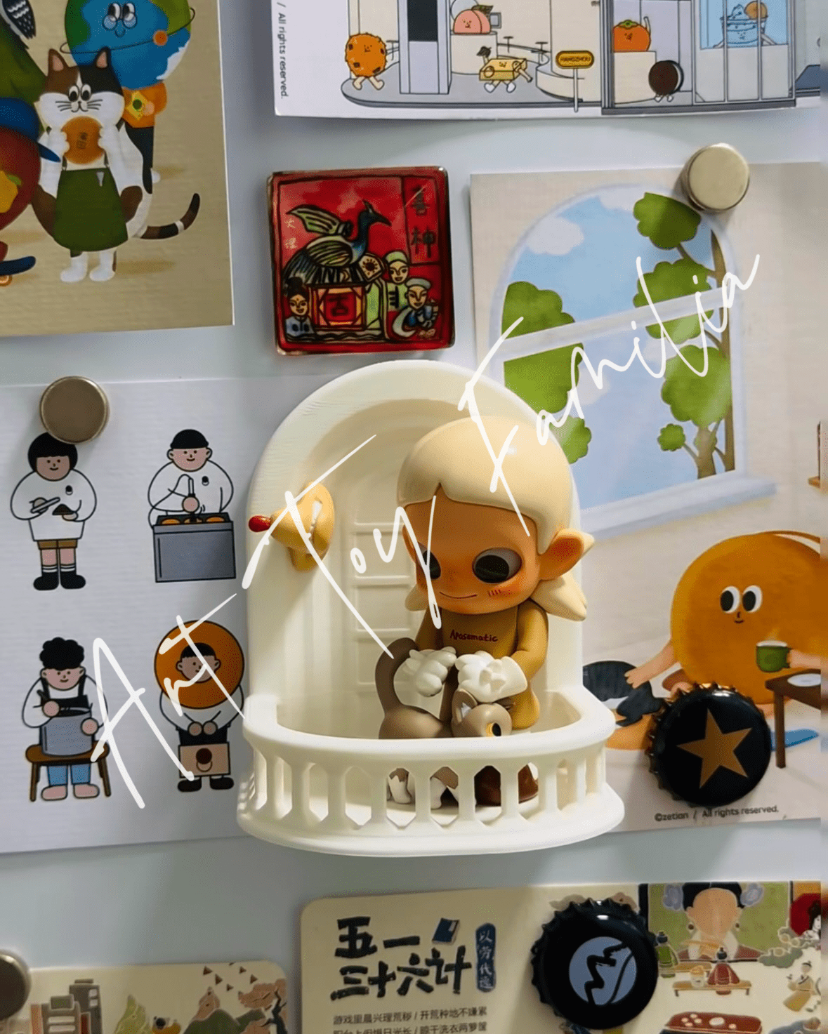 Art Toy Familia - Doll Balcony Fridge Magnet Blindbox Display - 144 Fridge Magnet Only No Doll White Ver.