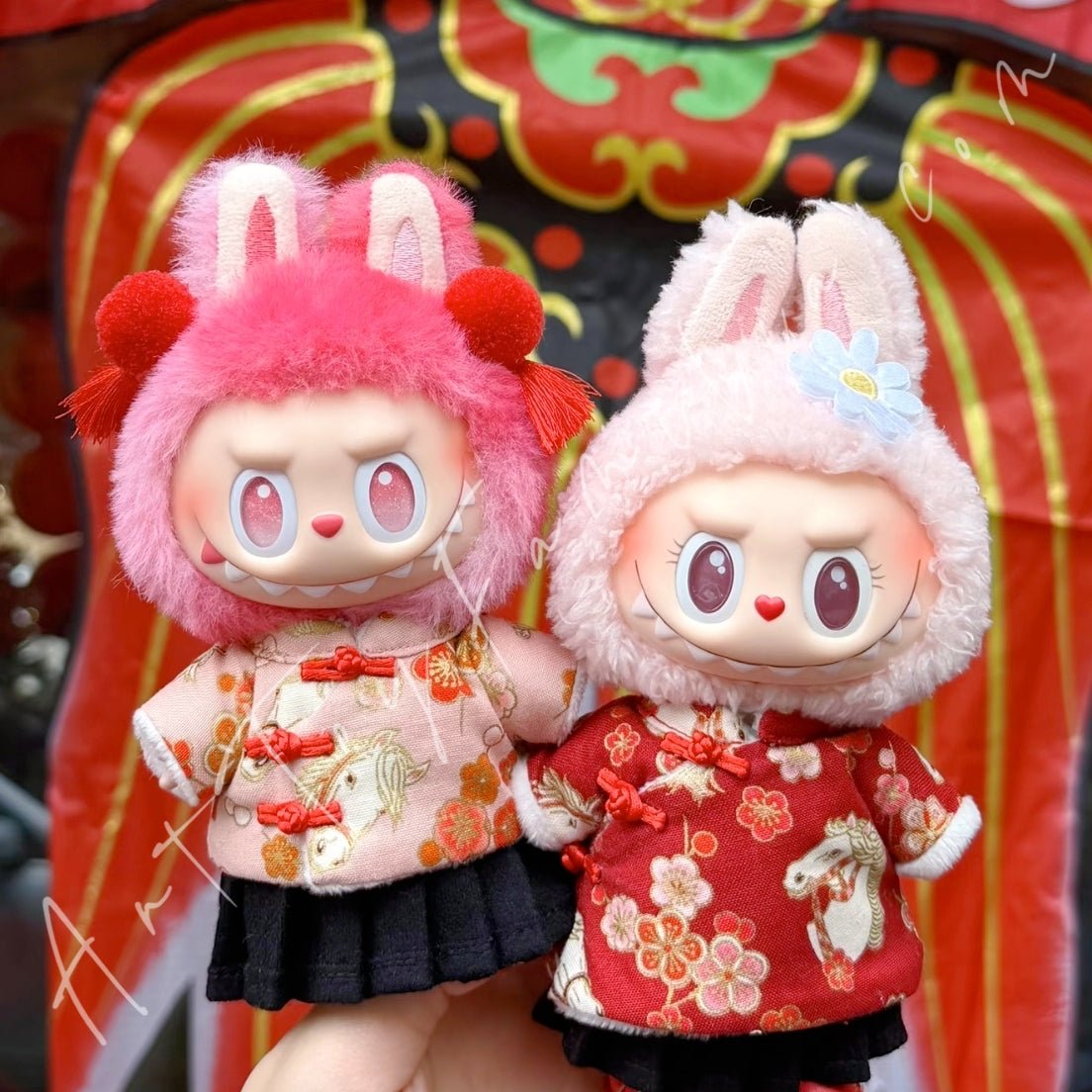 Art Toy Familia - Doll Cloth Year of the Horse Cheongsam Set For Labubu - 166 Cloth Only No Doll Red - 15 - 17cm