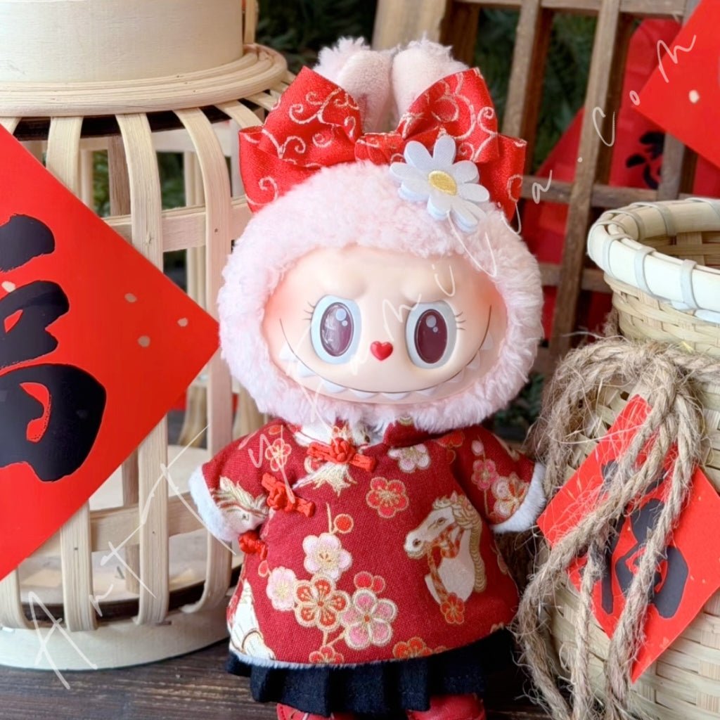 Art Toy Familia - Doll Cloth Year of the Horse Cheongsam Set For Labubu - 166 Cloth Only No Doll Red - 15 - 17cm