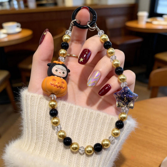 Phone Charm | Hacipupu & Pucky Pop Bean Halloween Pumpkin Beaded Chain