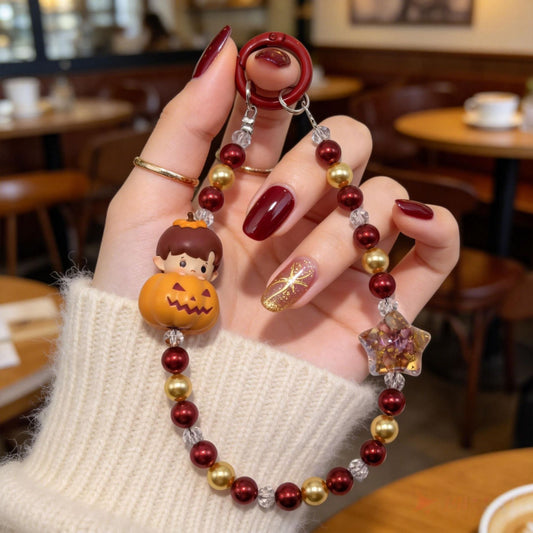 Phone Charm | Hacipupu & Pucky Pop Bean Halloween Pumpkin Beaded Chain