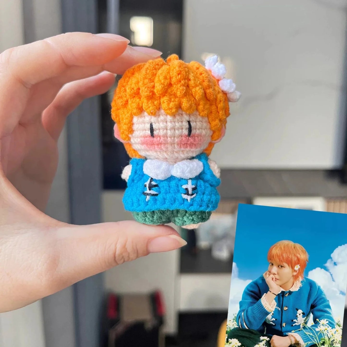 Art Toy Familia - Bigbang G - Dragon Crochet Desk Decor & Keychain, Kpop Handmade Chibi Amigurumi Desk Decor Gift, C011 Orange Hair Desk Decor (With Stand)