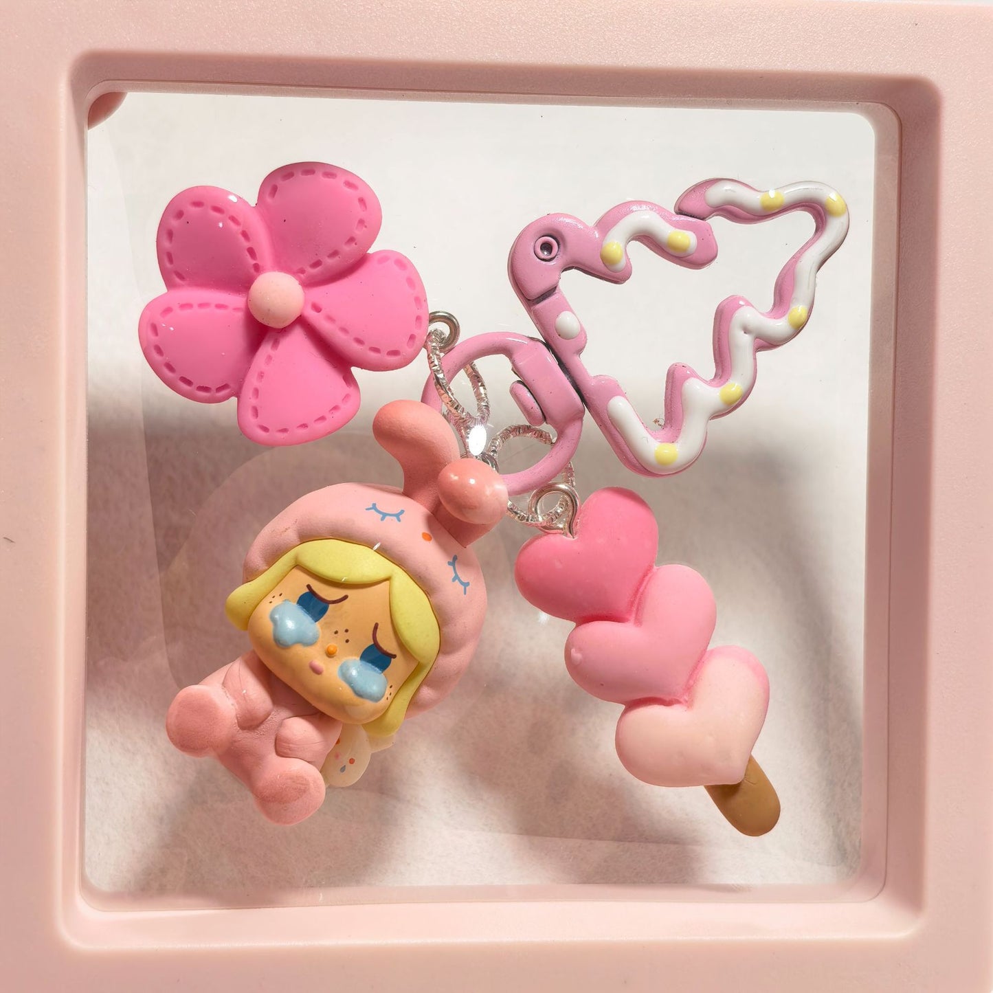 Pop Bean Pajama Party Phone Charm - Pink Rabbit Sitting