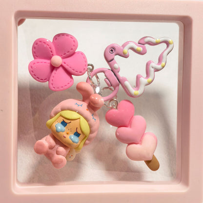 Pop Bean Pajama Party Phone Charm - Pink Rabbit Sitting