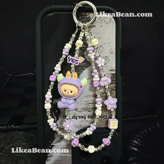 Phone Charm | Handmade Pop Bean Pajama Party Beaded Chain Labubu