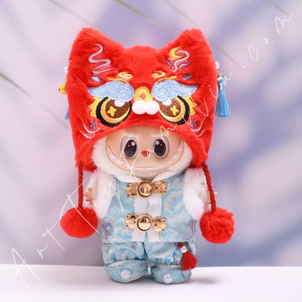 Art Toy Familia - Doll Cloth Lion Dance Celebration Set - 147 Cloth Only No Doll Red Hat + Blue Clothes