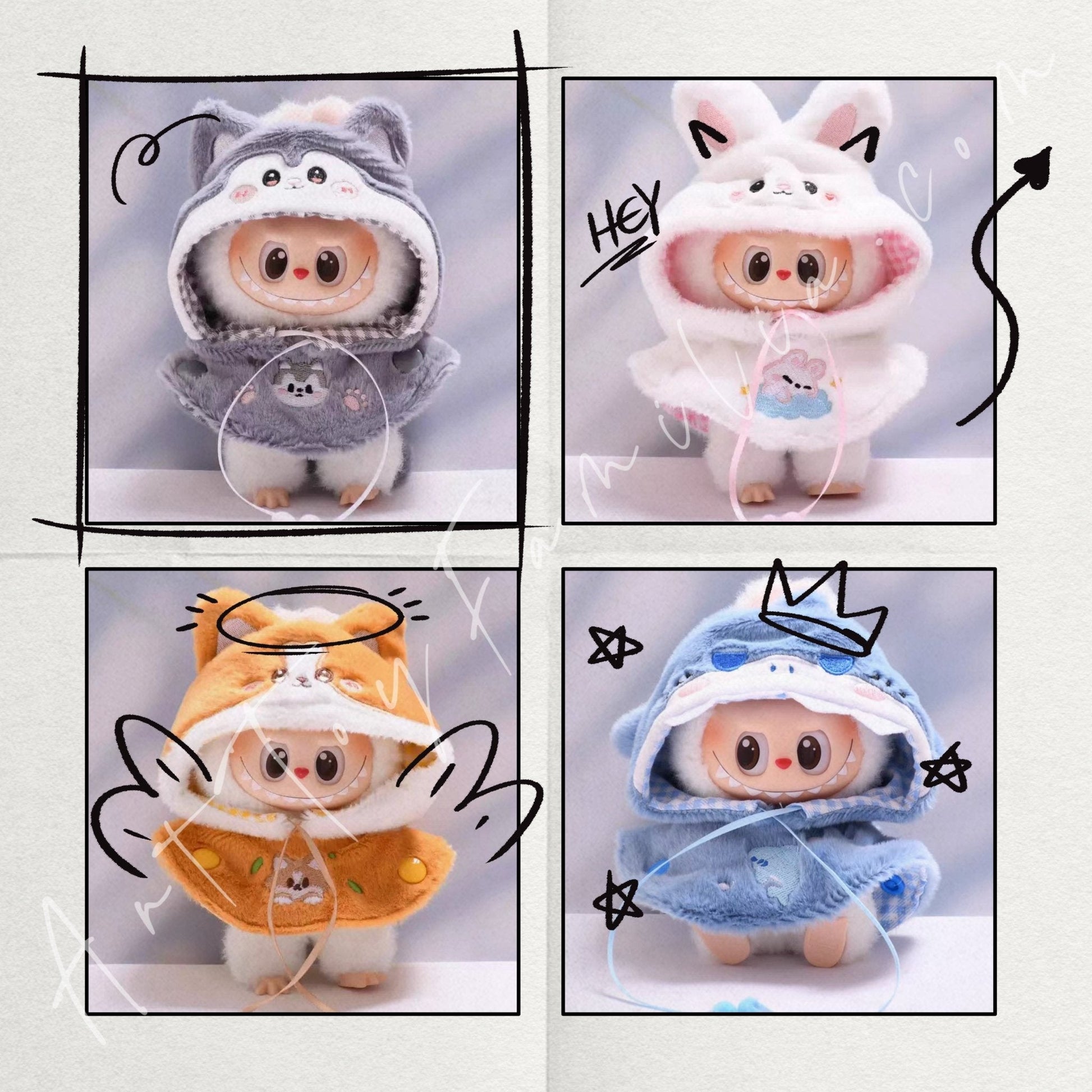 Art Toy Familia - Doll Cloth Sunny Zoo Hooded Puffcape - 015 Shark Cloth Only No Doll